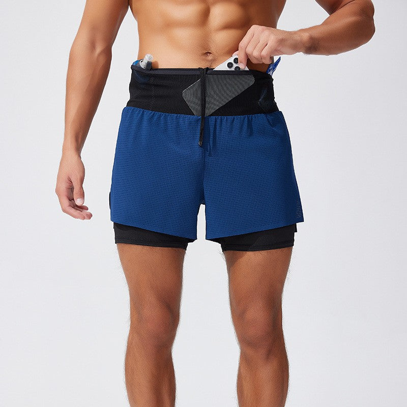 Men's Trail Running Shorts Quick Dry Double Layer with Liner & Waist Pocket Marathon Hiking Outdoor Training Athletic Breathable