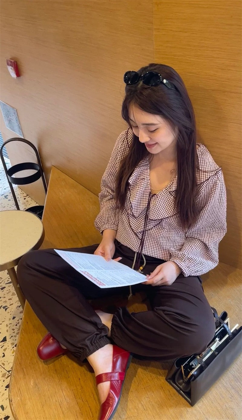 Women's Shirt Fall 2025 New Red Check Long Sleeve Stacked Decoration Pastoral Collegiate Shirt Casual Fashion Lively Personality