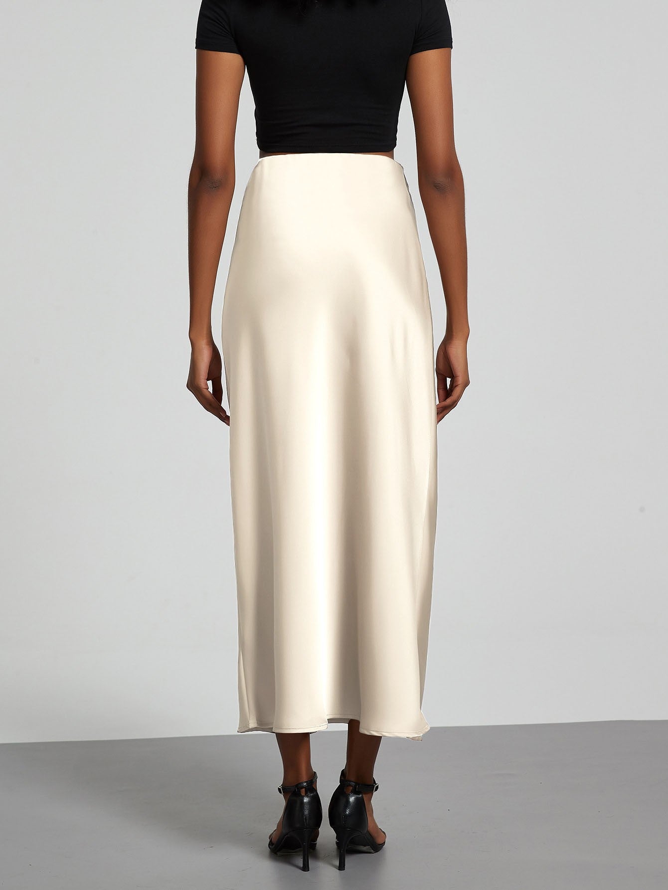 Fashion Satin Party Long Skirt High Waist Solid Color Casual Basic Women Skirts