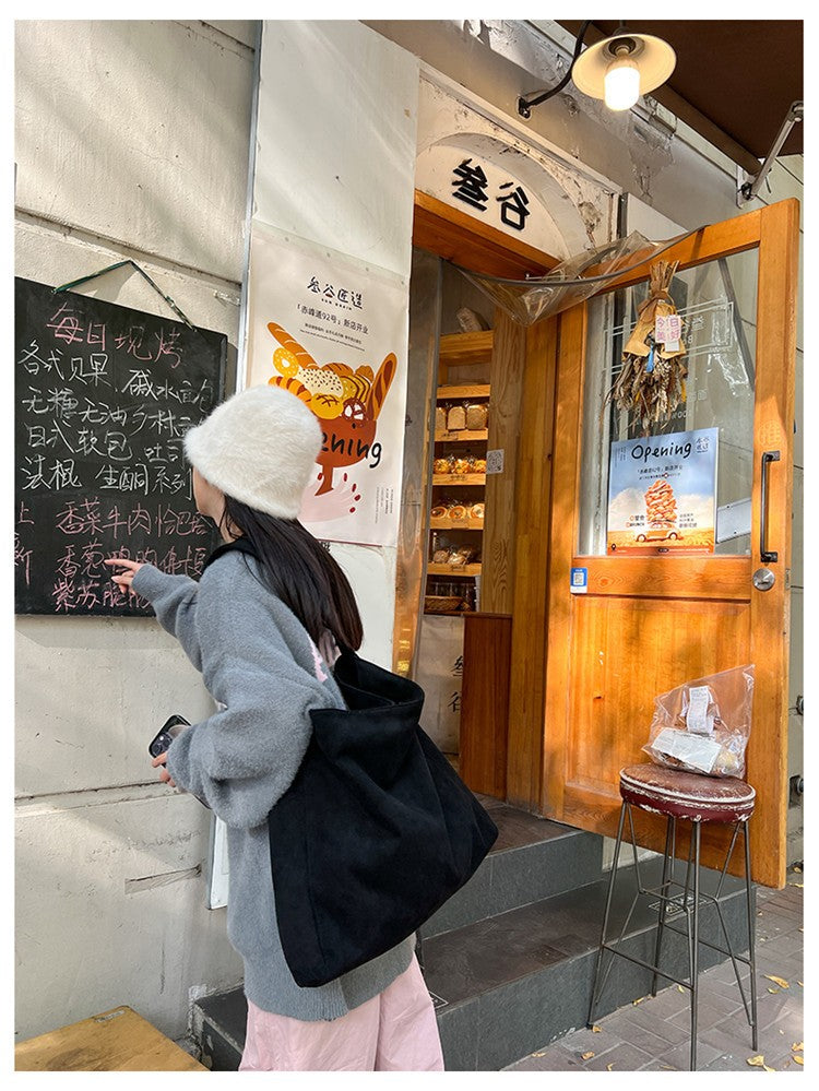 Autumn and winter new matte suede tote bag large capacity commuter casual shoulder bag fashionable versatile women's bag