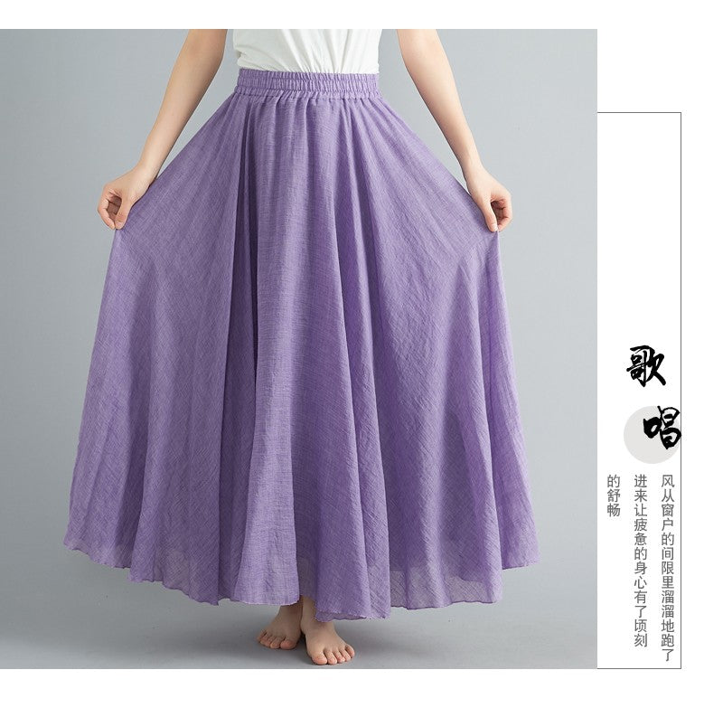 Fashion Solid Cotton Linen Women Skirts Maxi Elegant Harajuku Saia Casual Loose Long Skirt Ladies Clothes Faldas Ropa Mujer