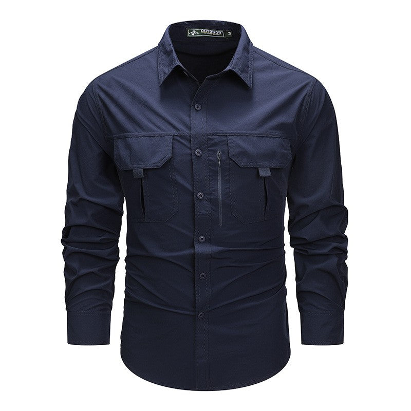 Spring Autumn Men's Shirts Tactical Work Long Sleeve Shirt Tops Outdoor Casual Multi-pocket Camp Hike Cargo Long-sleeved Shirts