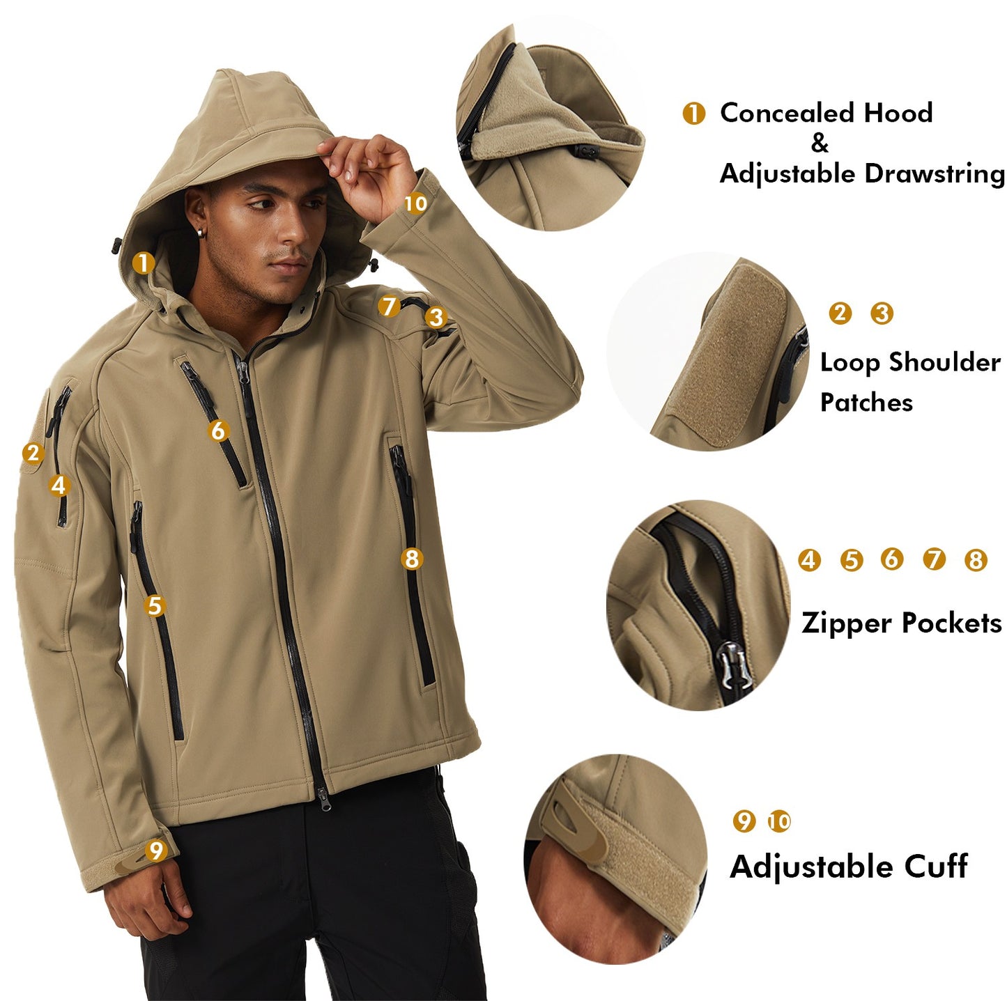 TACVASEN Fleece Lined Waterproof Jackets Mens Jacket Coats Outdoor Safari Windbreaker Winter Warm Work Jacket Outwear Windproof