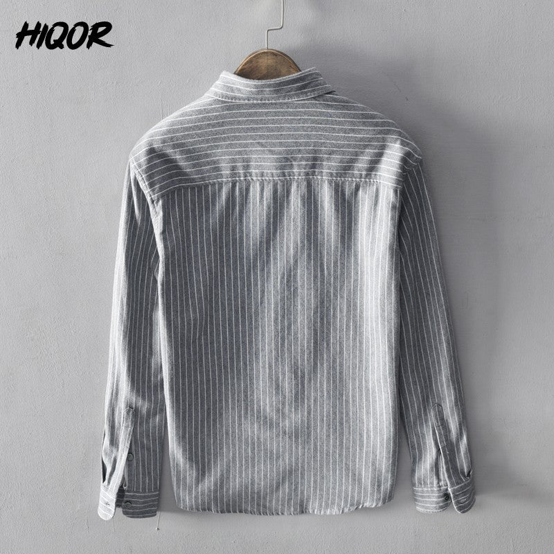 HIQOR 2025 New In 100% Cotton Long Sleeve Men's Shirt Loose Man Business Casual Shirts Classic Striped Male Social Dress Shirts