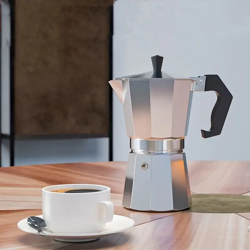Aluminum Espresso Stovetop Perfect for Home Mocha & Tea Brewing, Elegant Design for Coffee Enthusiasts, Manual Espresso Maker