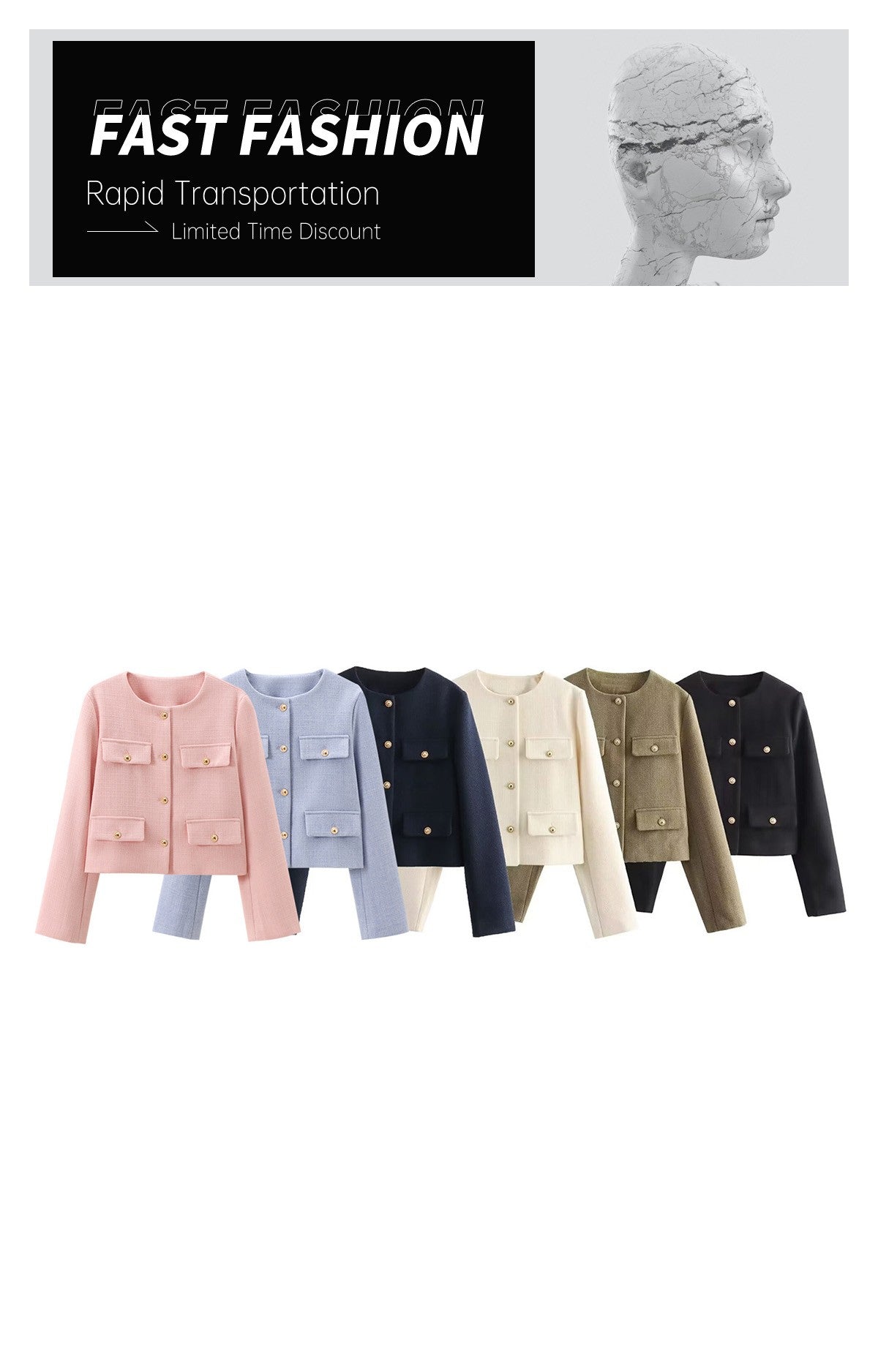 UNIZERA Winter New Product Women's Fashion and Casual Versatile Round Neck Flip Decoration Short Suit Coat