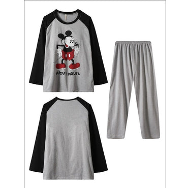 Plus Size Women's Pajamas Set Disney Cartoon Mickey Mouse Plus Size Sleepwear Cute Splice Pajama 2PC Set Nightwear Loungewear