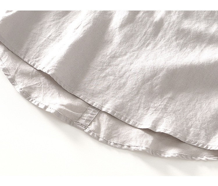 2024 Men's Linen Long-sleeved Shirt with Stand Collar, Youth Casual Loose Men's Cotton and Linen White Shirt.Beach Vacation Top