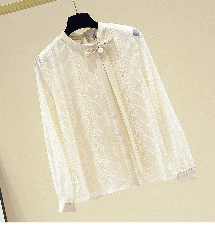 Women Blouse Shirt New Long Sleeve Stand Collar Elegant Lace-up Blouse Shirt Women Tops Blouses Shirts Blusas Camisas 2025 Q687