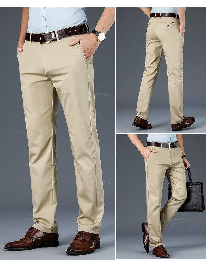 Spring Summer Straight Suit Pants Men Cotton Business Stretch Royal Blue Khaki Black Thin Office Formal Trousers Male Size 40 42