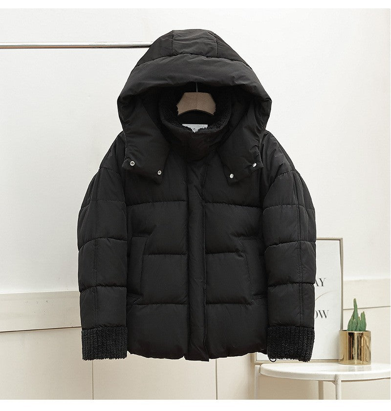 Lambswool Patchwork Thick Women Winter Coat 2025 New Fashion Hooded Puffer Jackets Cotton Padded Short Parkas