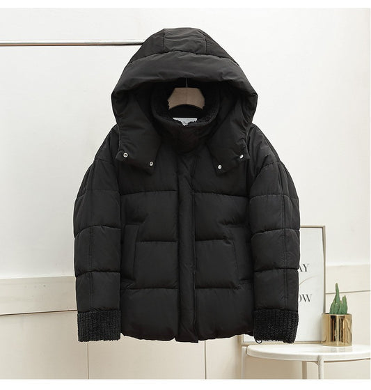 Lambswool Patchwork Thick Women Winter Coat 2025 New Fashion Hooded Puffer Jackets Cotton Padded Short Parkas