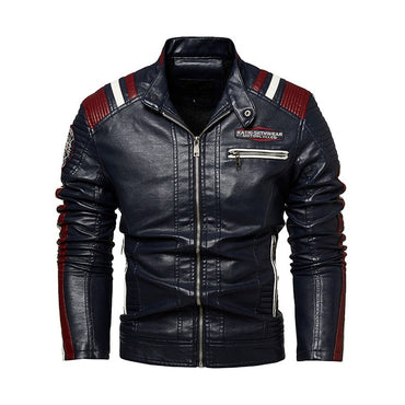 Mens Vintage Motorcycle Jacket 2023 Men Fashion New Biker Leather Jacket Male Embroidery Bomber Coat Winter Fleece Pu Overcoat