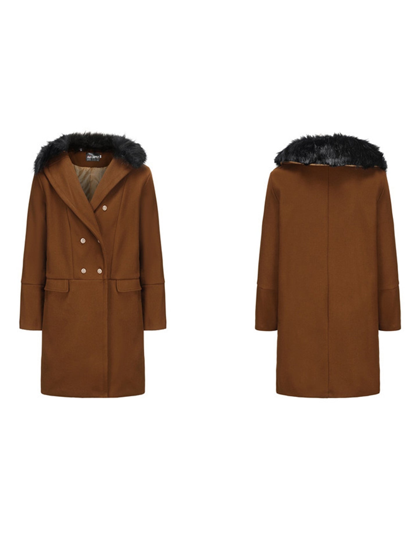 Men s Classic Double Breasted Trench Coat with Removable Fur Collar Mid-Length Wool Blend Overcoat for Winter Warmth