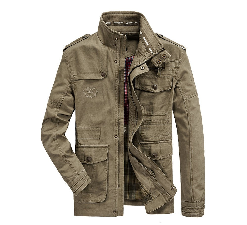 Autumn Men's Military Jacket Casual Man Stand Collar Cotton Business Coats Men Multi-pocket Windbreaker Jackets Clothing 7XL