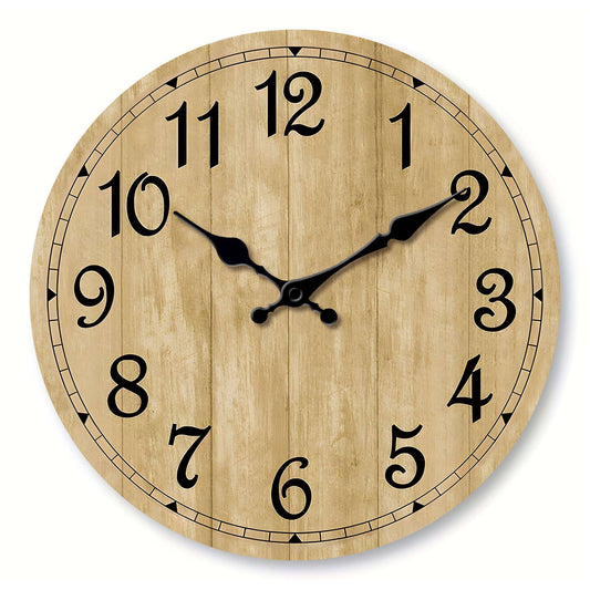 Modern silent quartz wooden wall clock - imitation wood color wood texture design simple wall clock, suitable for living room, b