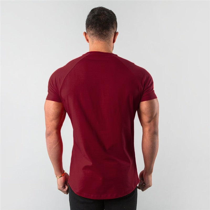 Summer Solid Cotton Short Sleeve T-Shirt Men Gym Clothing Fashion Plain Tight Tops Tees Sports Bodybuilding Fitness T shirt Men
