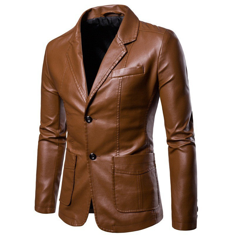 Black Men's PU Leather Suit, Leather Jacket Coat, Burgundy, Navy, Earthy Leather Jacket, Asian Size M-4XL
