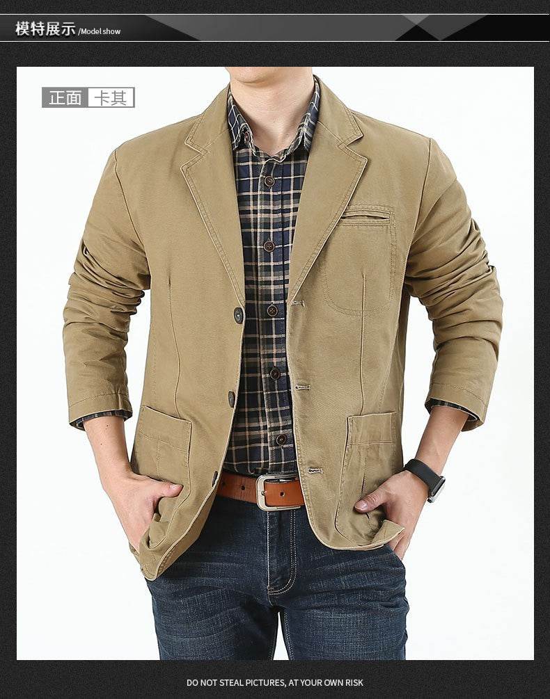 Men Blazer Middle-aged Loose Men Fashion Business British Style Casual Suit Three Button Cotton Casual Clothes Single West Coat