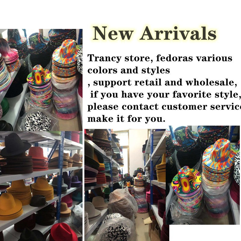 Red fedora hat men's flat top hat ladies felt jazz hat oval hat Panama new hip-hop fedora hat flat brim wholesale