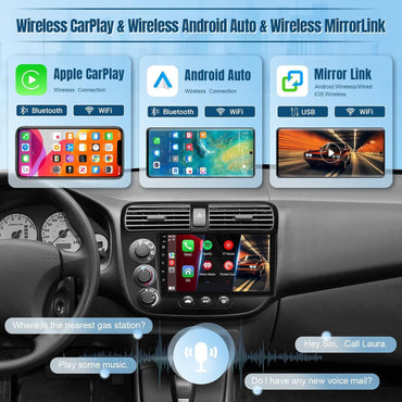 9" Wireless Car Radio for Honda Civic 2001-2005 HD Touchscreen CarPlay Android Auto Car Video Player with GPS WiFi Backup Camera