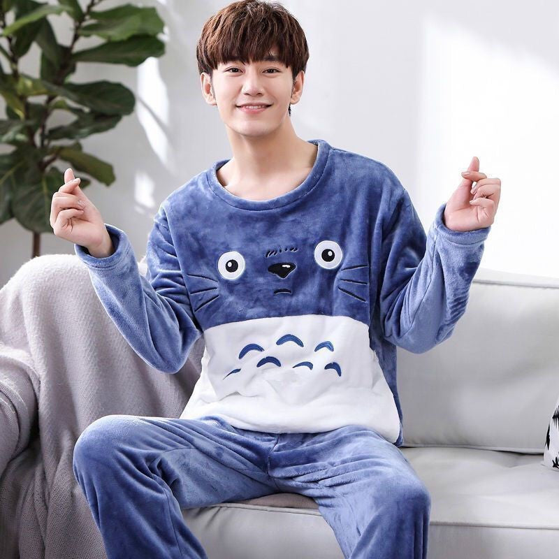 Winter Men's Pajamas Homewear Suit New Coral Fleece Warm Long-Sleeved Spring, Autumn and Winter Models of Men's Flannel Homewear