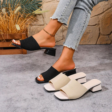 Women Sandals Slippers Summer Luxury Outdoor Casual Size 41 Women Shoes Soft Open Toe High Heels Slides Black Mules Sandals