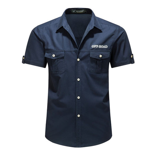 2025 New Summer Army Green Fashion Versatile Men's Casual Shirt, Khaki Slim Short-sleeved Breathable Cotton Cargo Shirts for Men