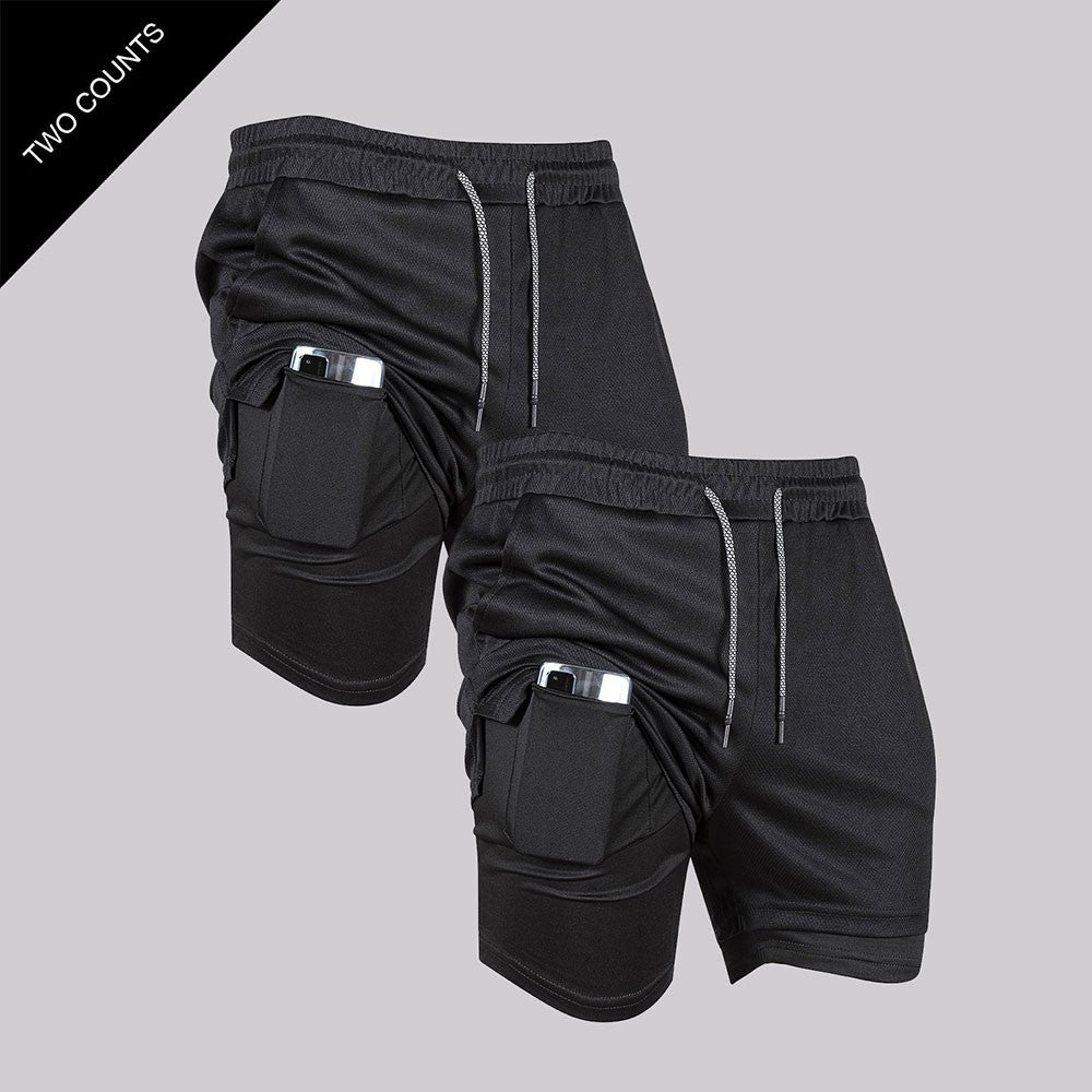 Men's Double Layer Fitness Shorts Men Fitness Gym Training 2 in 1 Sports Shorts Quick Dry Workout Jogging Double Deck Summer