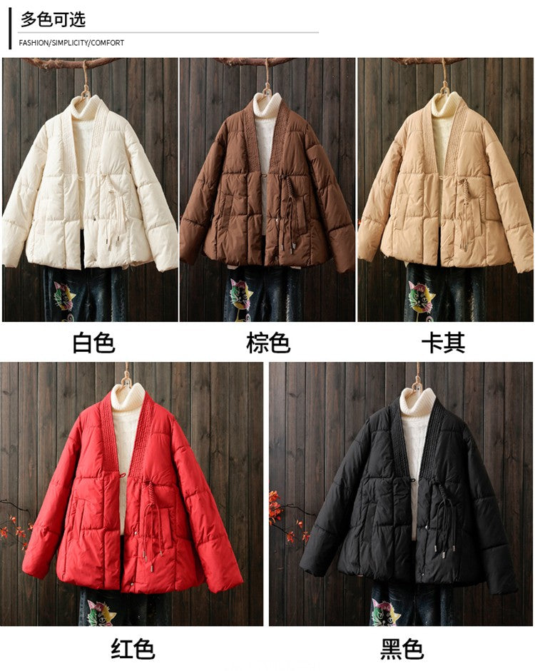 Vefadisa 2024 Autumn Winter New Red Women Parkas Coat V-neck Long Sleeve Short Parkas Casual Warm All-match Parkas Coat ZXY1194A