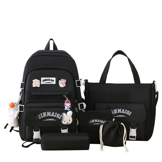 5-piece Set of Free Pendants Forest Style Korean Version Casual Harajuku Student Backpack for High School Girls Large Capacity