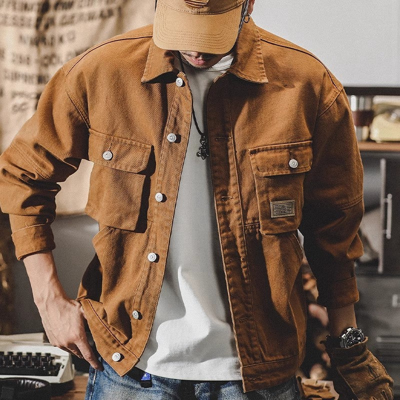 Denim Jackets Men Single Breasted Coat Cardigan Jacket Turn Down Collar Outerwear Long Sleeve Pockets Button Loose Casual