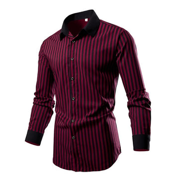 Men's White Vertical Stripe Long Sleeve Shirts, Single Breasted Lapel Shirt, Blue Gray Red Khaki Available, European Size S-XXL