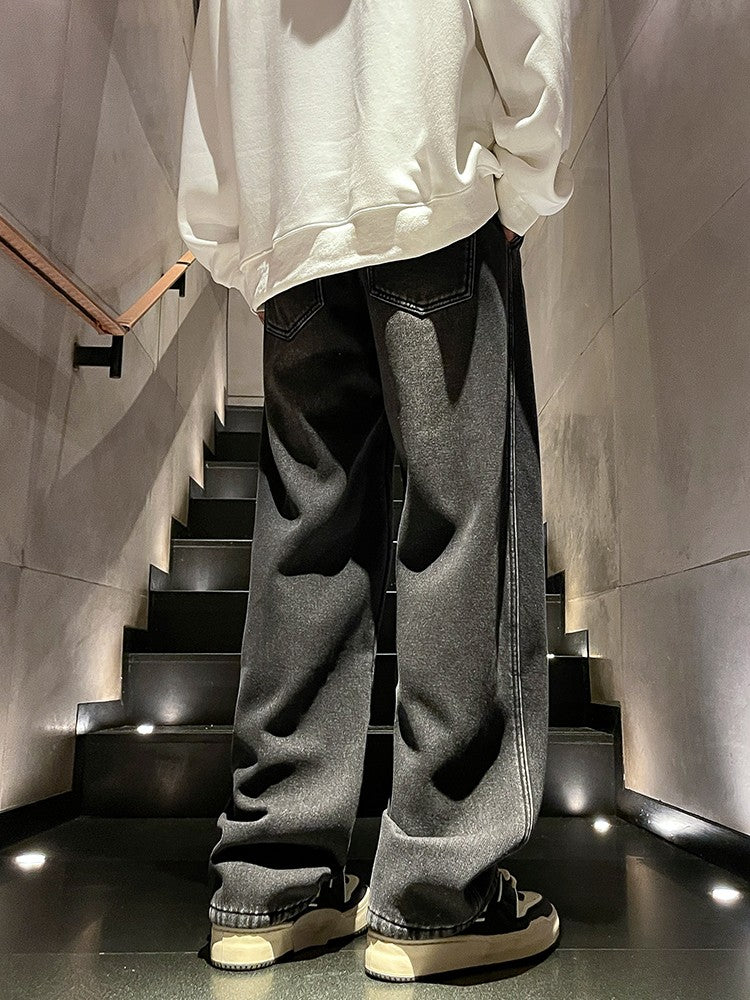 Men's Winter Jeans Fleece-Lined Brushed Thick Warm Denim Pants Korean Style Straight Fit Insulated Trousers Asians Size M-3XL