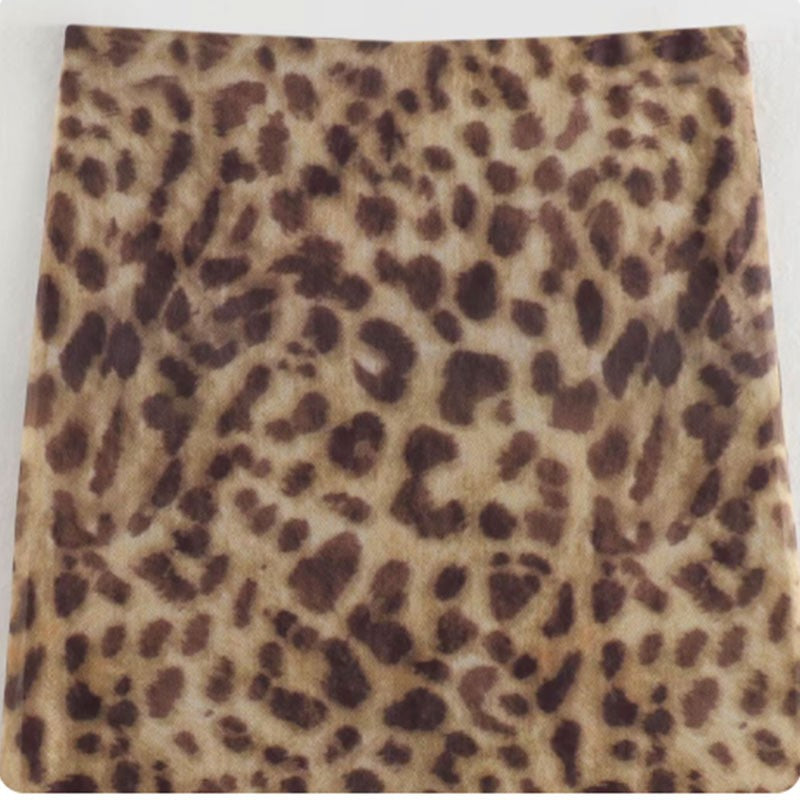 Women Leopard Tulle Midi Skirt 2024 Summer Fashion High Waist Elasticated Waistb