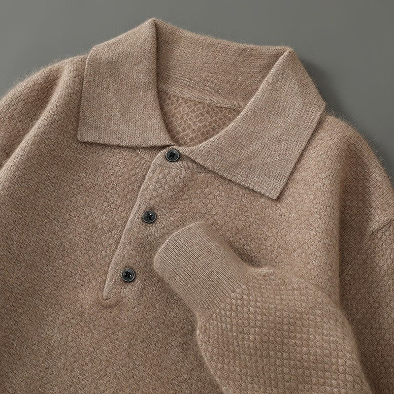 Autumn And Winter New Mink Cashmere Sweater Men's POLO Collar Thickened Loose Lapel Cashmere Long Sleeve Knit Bottoming Shirt