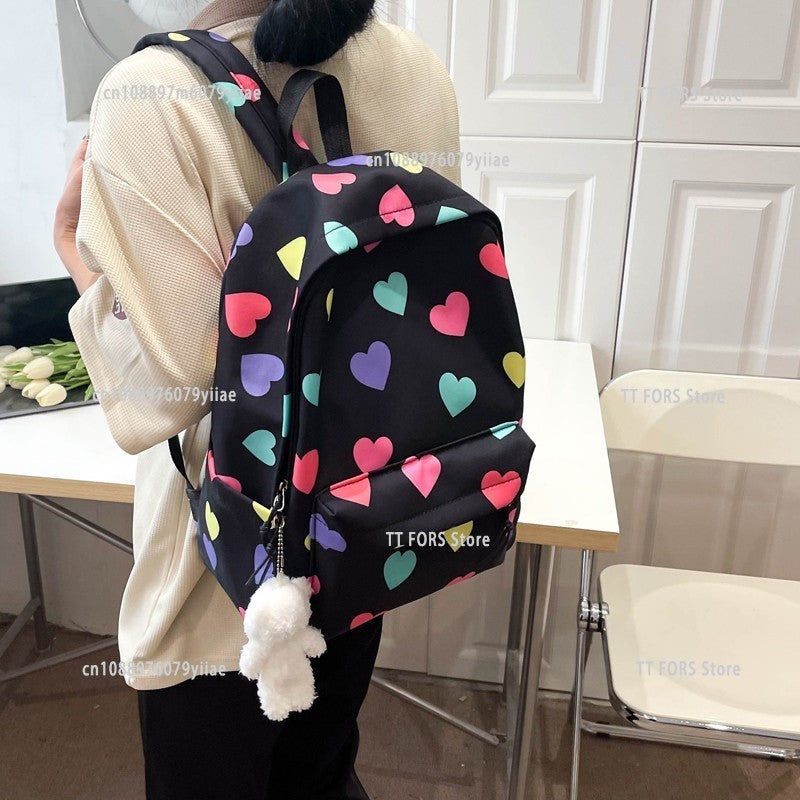 Sweet Canvas Love Children's Backpack Leisure Large Capacity Boys and Girls Student Schoolbag Birthday Holiday Gift