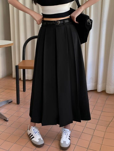 Women Vintage Solid Color JK Long Skirts Girls Elegant Comfortable Leisure Plus Size Skirts Female Sweet A Line Pleated Skirt