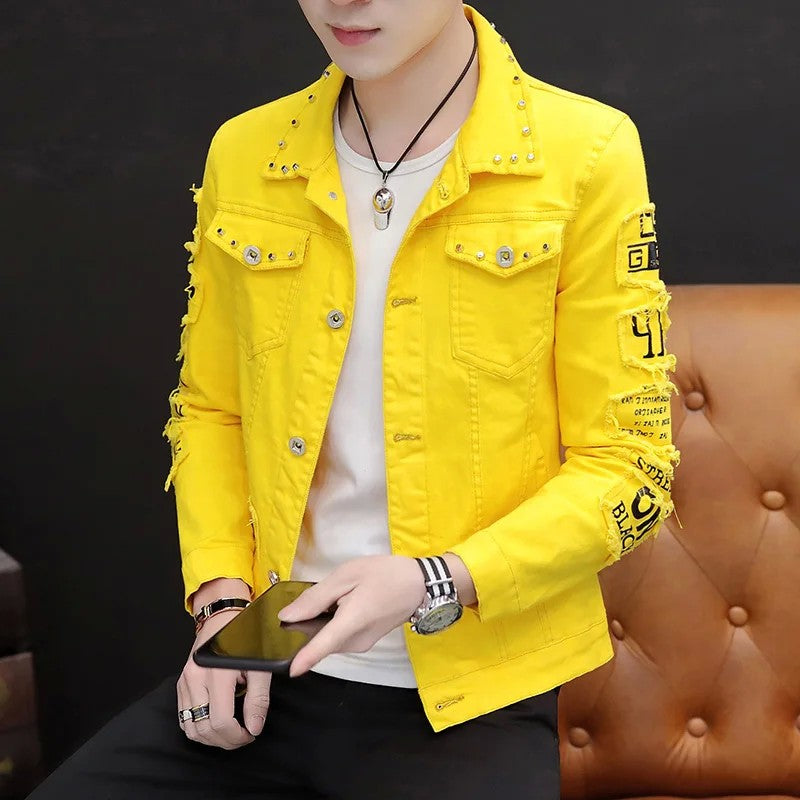 spring autumn New Men's Casual Cotton Denim Jacket Classic Style Fashion Slim Washed Retro Letter printing Jean Casual Coats
