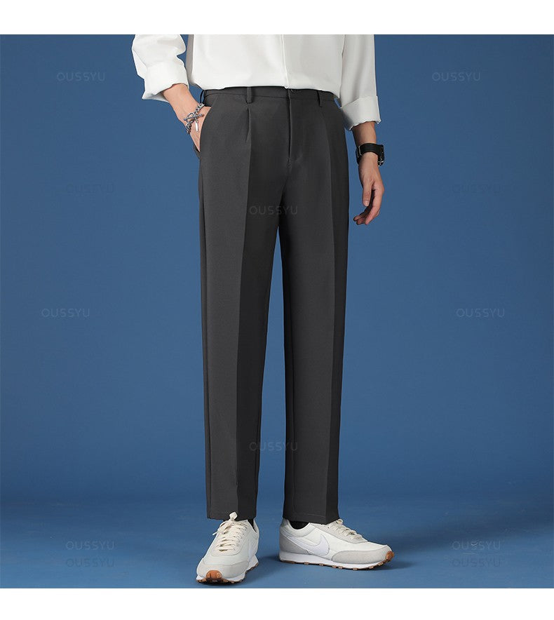 Spring Summer New Smooth Pendulous Suit Pants Men Business Long Trousers Korean Formal Ankle Length Pant Male Plus Size 40