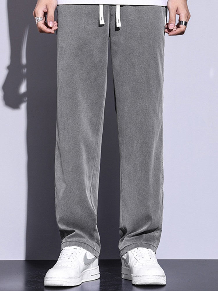 Calça Masculina de Verão Leve Fina Solta Reta Perna Larga Popular com Cordão na Cintura Elástica Coreana Tecido Lyocell Calças Folgadas