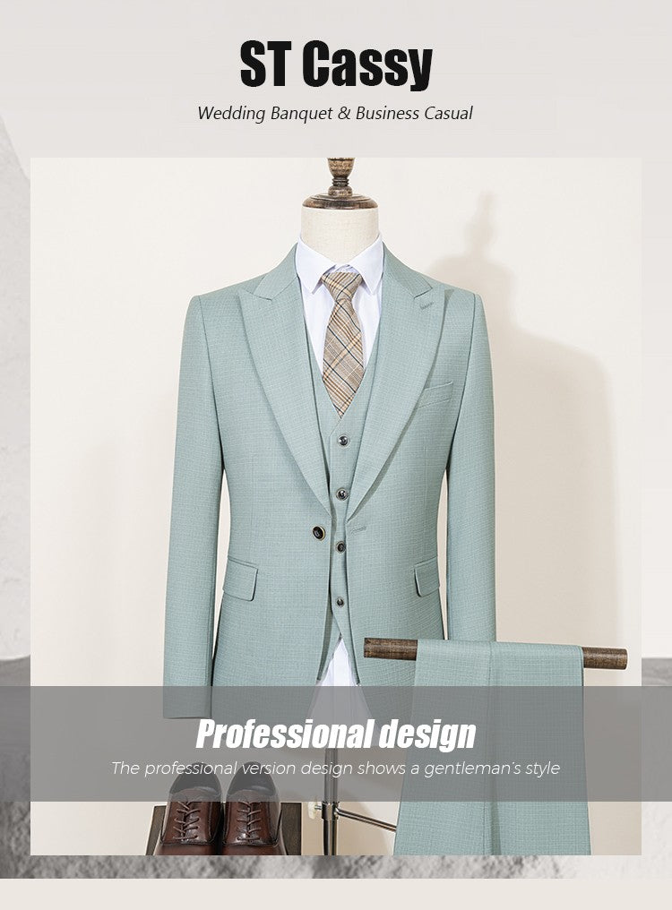 ST Cassy High Quality Men's Suit Summer thin Green Slim Fit Formal Business Office Men's Suits?jacket+Vest+Pants?