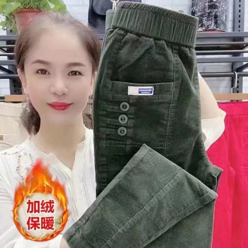 Women Warm Spring Winter Button Pockets Ruffles Vintage Big Large Plus Sizes Casual Party Fashion Loose Pant