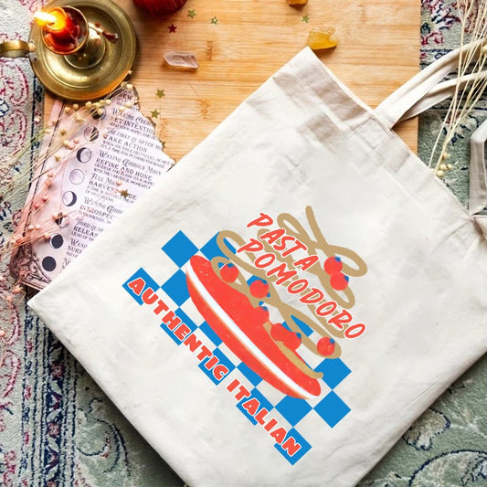 1pcs Pasta Lover Club Artistic Print Canvas Tote Bag Vintage Style Art Bag Luggage Bag Reusable Shoulder Bags