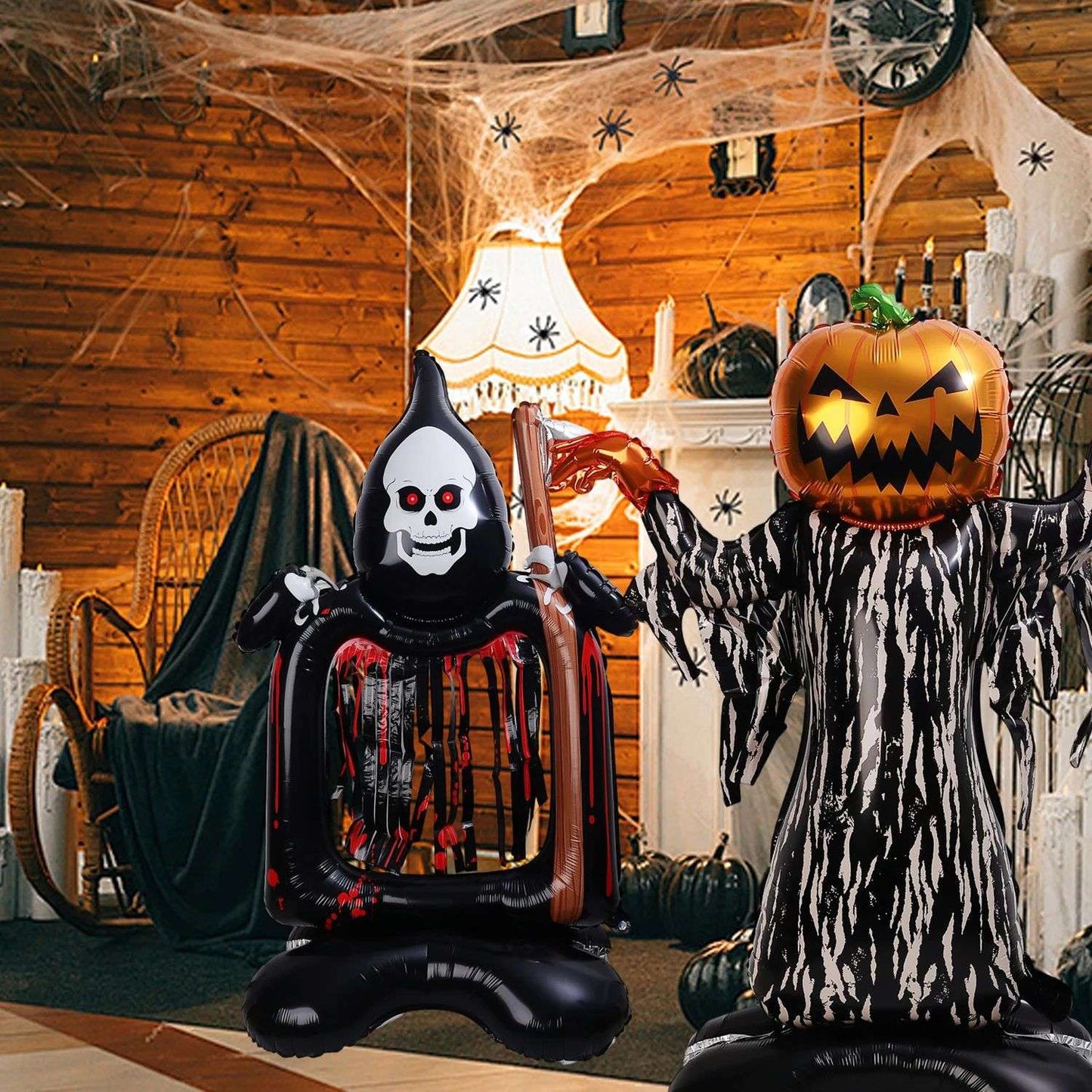 Halloween Party Giant Foil Balloons Inflatable Toys Decor Pumpkin Soldier Witch Ghost Skeleton Reaper Aluminum Standing Balloon