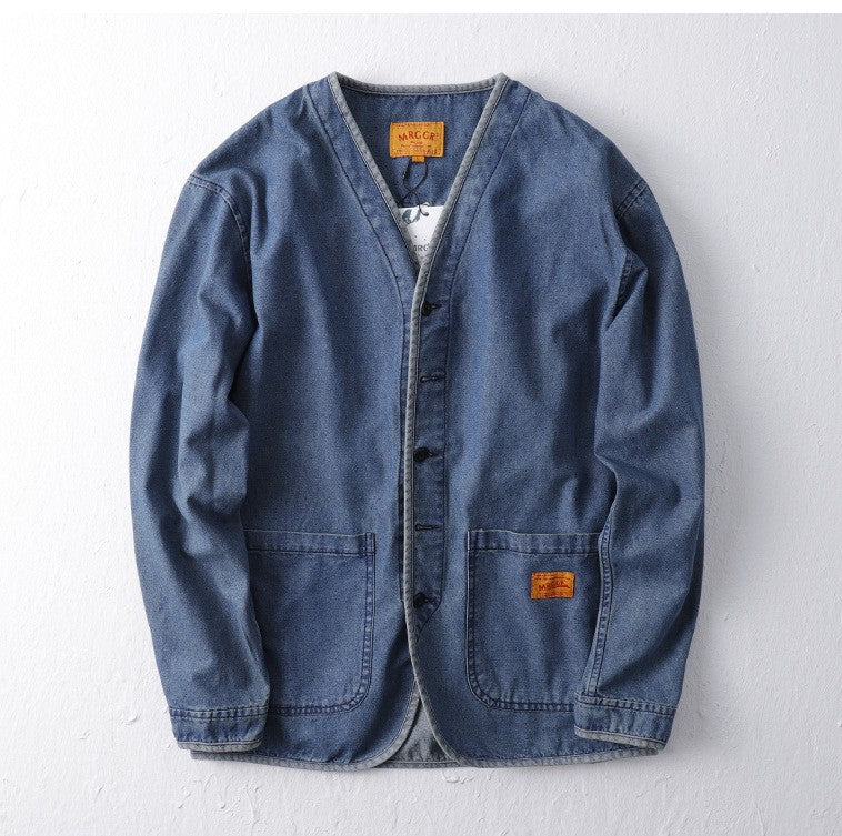Amekaji Japan Retro Heavy Washing Workwear Clothes 100% Cotton Denim Jacket Men's Trendy Cardigan Top Taoist Robe Men's Jacket