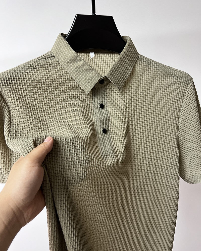 Summer New Embroidered Silk Elastic Polo Shirt for Men's Luxury Trend Fashion Leisure Breathable Cool Short Sleeved T-shirt Top