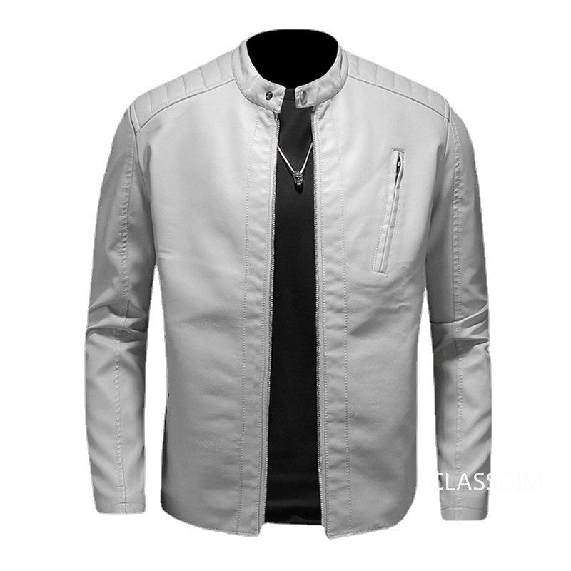 Men White Locomotive Leather Jackets Moto Biker Pu Leather Coats High Quality Male Spring Autumn Slim Leather Jackets Size 5XL