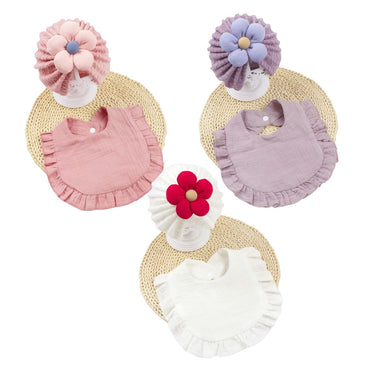 6Pcs Adorable Baby Floral TurbHat and Bib Set - Soft Ruffled Cotton with Delicate Floral Accents, Drool Towel Set, Newborn Gifts
