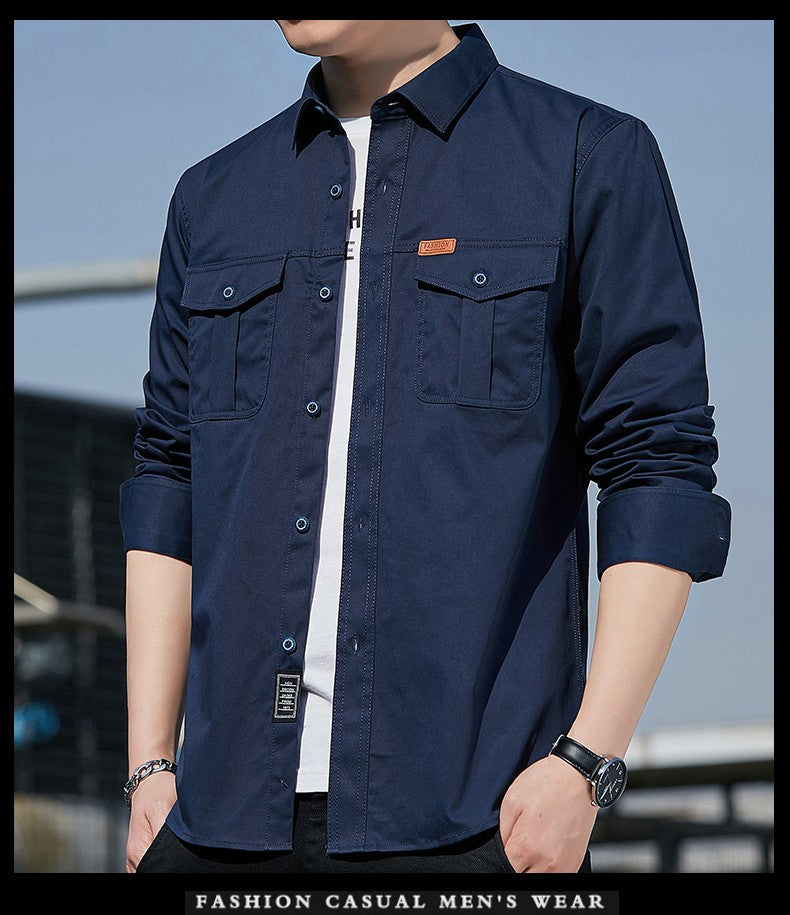 100% Cotton New Cargo Shirt for Men Long Sleeve 2 Pocket Shirts Outdoor Casual Blouses High Quality Clothing Overshirt
